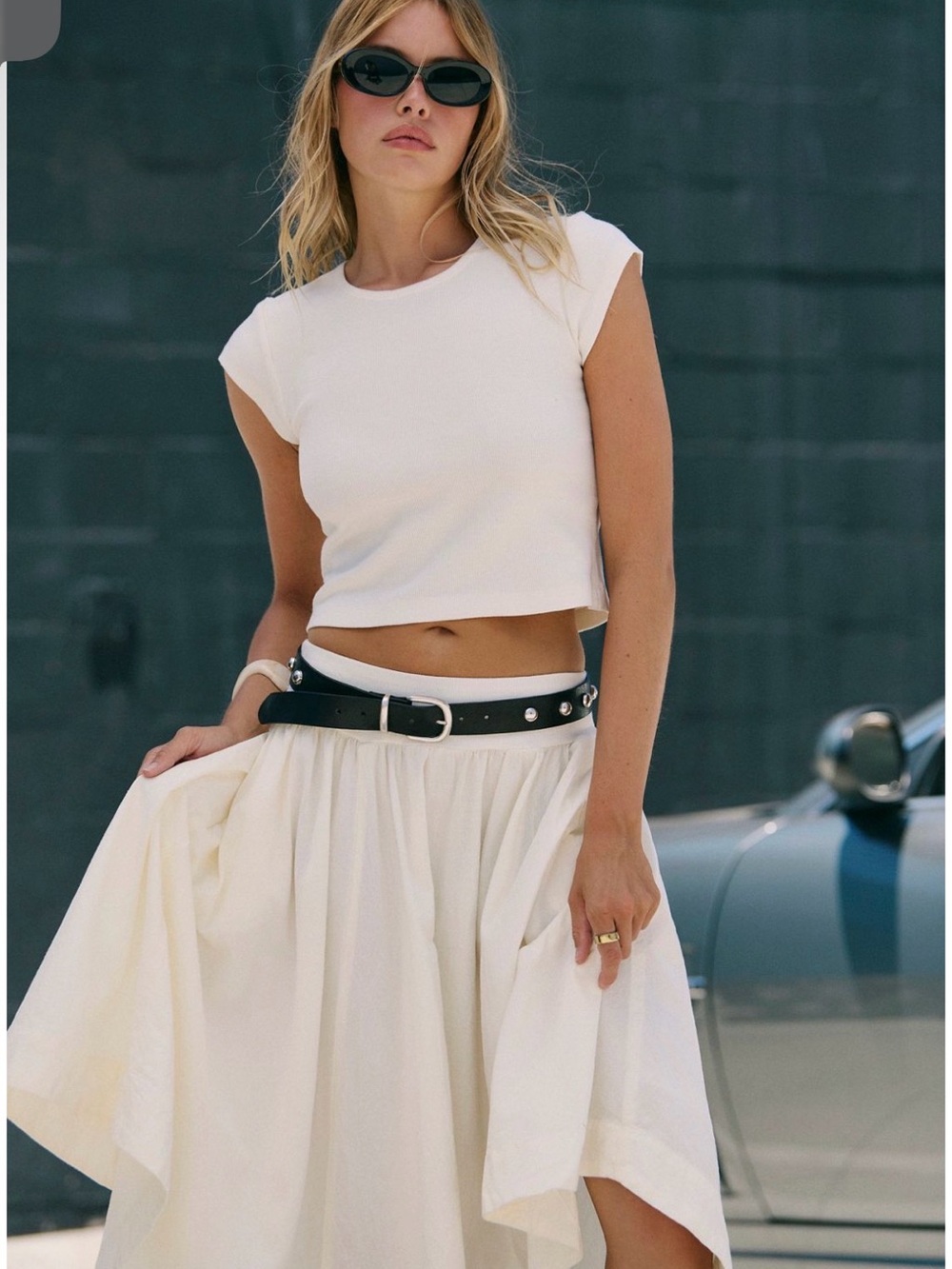 Free People Cream Full Midi Skirt